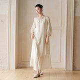 Lila Cloudy Apricot Embroidered Cheongsam Dress