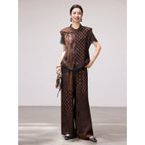 Quintessa 2-Piece Flower Brown Printed Cheongsam Set