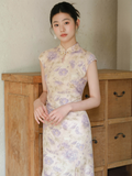 Shine Purple Mist Jacquard Cheongsam Dress