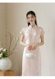 Meira Powder Cloud Embroidered Satin Cheongsam Dress