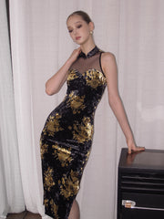 Yara Apex Black Gold Elegant Cheongsam Qipao Dress