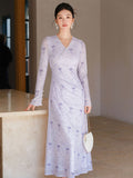 Chiffon Purple Smoke Floral Cheongsam Dress