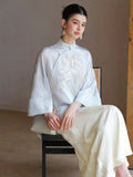 Tiara Cloud Blue Beaded Jacquard Cheongsam Top
