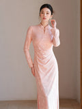 Allegro Yanshu Pink Slim-Fit Cheongsam Dress