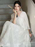 Court Moon White Embroidered Cheongsam Dress