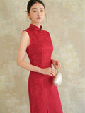 Olympia Cheongsam Red Jacquard Dress