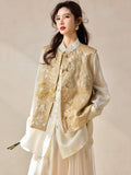 Sebastiana Beige Embroidered Vest Coat Cheongsam