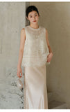 Tulip White Mulberry Silk Embroidered Cheongsam Top