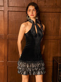 Zinnia Black Velvet Cheongsam Top