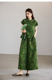 Celeste 2-Piece Yellow Coffee Jacquard Top Cheongsam