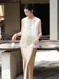 Kendra Golden Silk Beaded Cheongsam Top