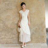 Naya Frost Apricot Embroidered Cheongsam Dress