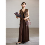 Altair 2-Piece Brown Coffee Cheongsam Vest Set