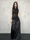 Xiaowen Black Lace Jacquard Cheongsam Top