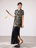 Delilah Black Floral Satin Cheongsam Top