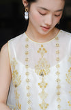 Kendra Golden Silk Beaded Cheongsam Top