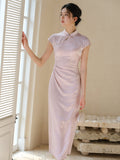 Xiaowen Moon Purple Satin Cheongsam Dress