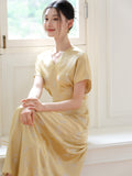 Song Champagne V-Neck Jacquard Cheongsam Dress