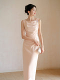 Serpentine Grand Champagne Pink Cheongsam Dress Pleated Qipao