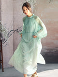 Moonlight Gradient Green Chiffon Cheongsam Dress