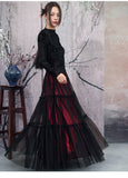 Peridot Black Red Layered Cheongsam Skirt