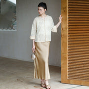 Clematis Golden Apricot Sequin Embroidered Top Cheongsam