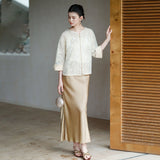 Clematis Golden Apricot Sequin Embroidered Top Cheongsam
