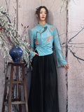 Adeline Blue Floral Print Cheongsam Top