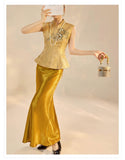 Thalia Gold Slim-Fit Cheongsam Top