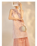 Quintessa Embroidered Peach Fog Cheongsam Dress