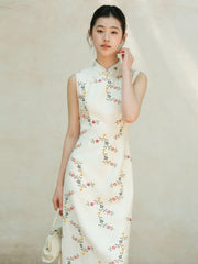 Giuliana Apricot Branch Embroidered Cheongsam Dress