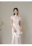 Meira Powder Cloud Embroidered Satin Cheongsam Dress
