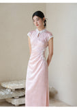 Magdalena Peach Mist Jacquard Satin Cheongsam Dress