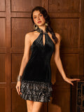 Zinnia Black Velvet Cheongsam Top