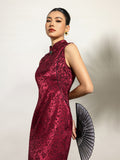 Isolde Wine Jacquard Dragon Cheongsam Dress