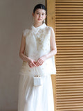 Vera 2-Piece White Gold Silk Vest Set Cheongsam