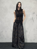 Xiaowen Black Lace Jacquard Cheongsam Top