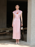 Tempo Peach Pink Jacquard Cheongsam Dress
