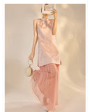 Quintessa Embroidered Peach Fog Cheongsam Dress