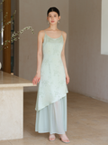 Beatrix Smoke Blue Jacquard Cheongsam Slip Dress