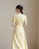 Renowned Xiangye Yellow Jacquard Cheongsam Dress