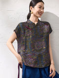 Sage Short Sleeve Purple Brown Cheongsam Top