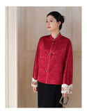 Wren Red Satin Jacquard Cheongsam Coat
