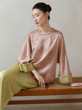Palace Peach Gold Satin Cheongsam Top