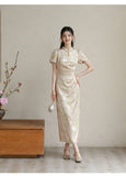 Ines Lotus Pink Jacquard Cheongsam Dress