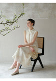 Tanzanite Clear White Lace Embroidered Cheongsam Dress