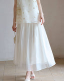 Vera 2-Piece White Gold Silk Vest Set Cheongsam