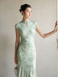 Bluebell Willow Green Embroidered Cheongsam Dress