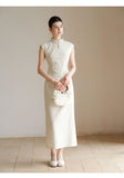 Vina Raw Linen Apricot Slim Cheongsam Dress
