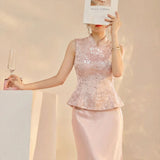 Oleander Lace Embroidered Slim Cheongsam Top